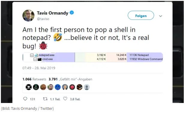 Notepad-Bug öffnet Windows-Shell