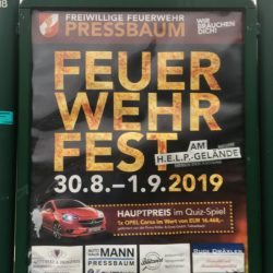 Wir unterstützen das Feuerwehrfest Pressbaum 2019 30.August - 1.September