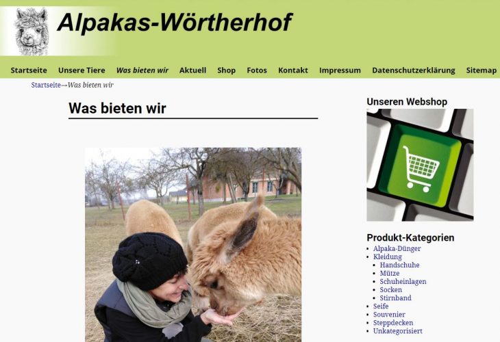 Alpakas-Wörtherhof Website mit Webshop